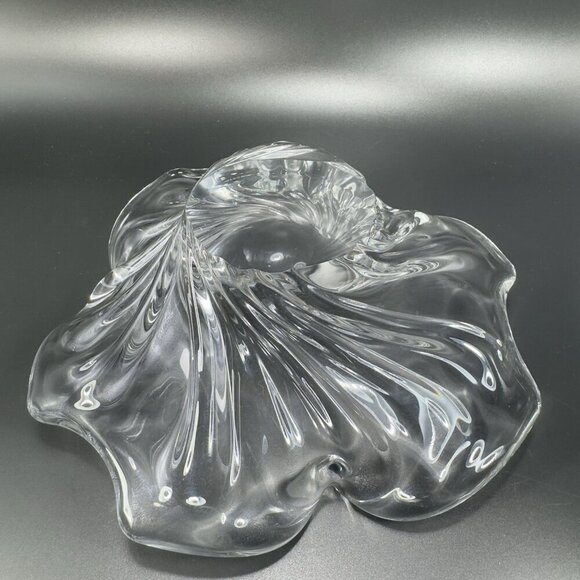 Vintage 1980s Venetian Clear Glass Dish Bowl Centerpiece Made In Italy Decor VTG - Picture 8 of 15
